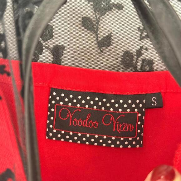 Voodoo Vixen Better Bella Red and Black Lace Overlay Dress Women's S 50’s Retro - Picture 3 of 7